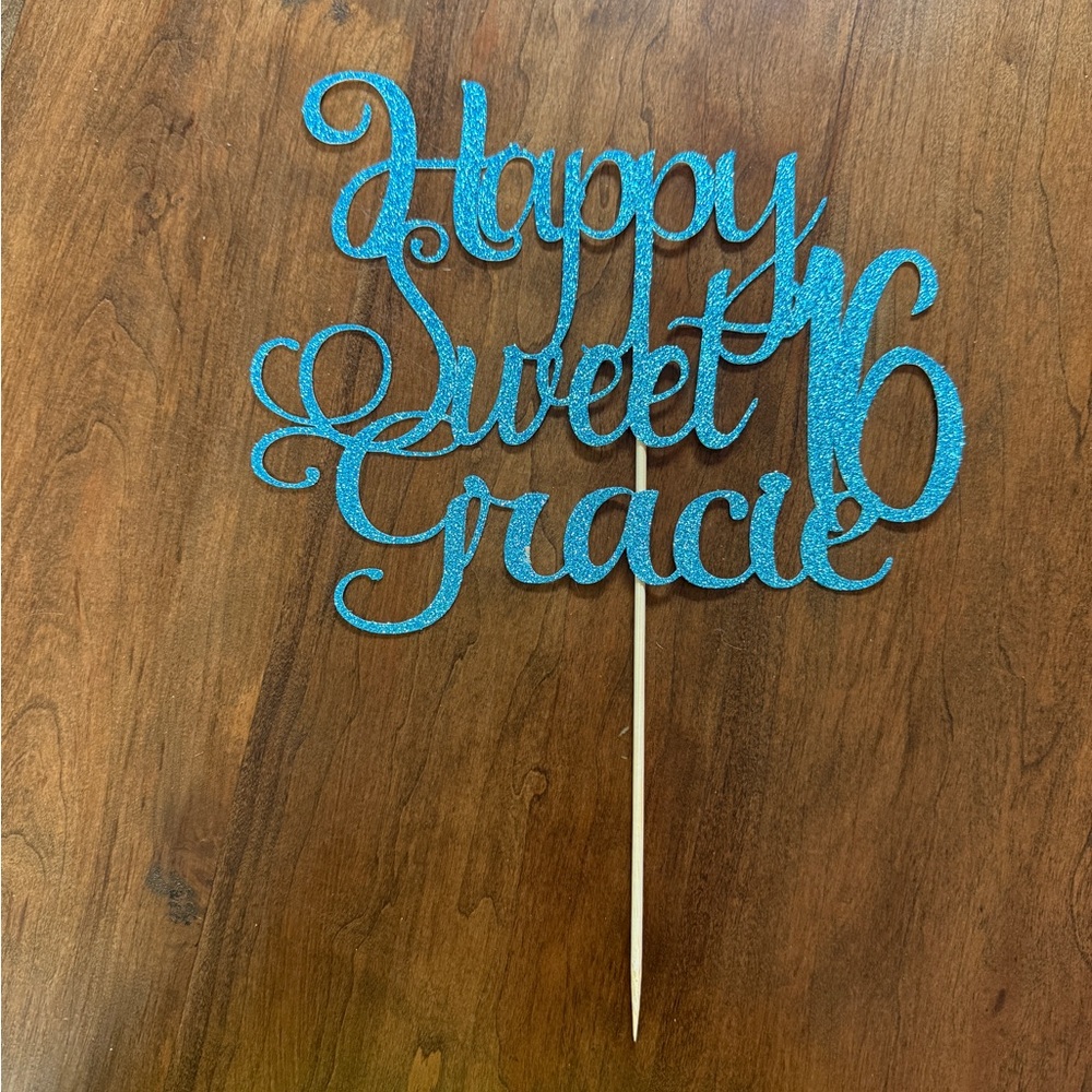 Blue Glitter Sweet 16 Cake Topper